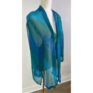 Vintage 1987 Lightweight Art-Dyed Sheer Silk Jacket – Ocean Blue Tones / Bali